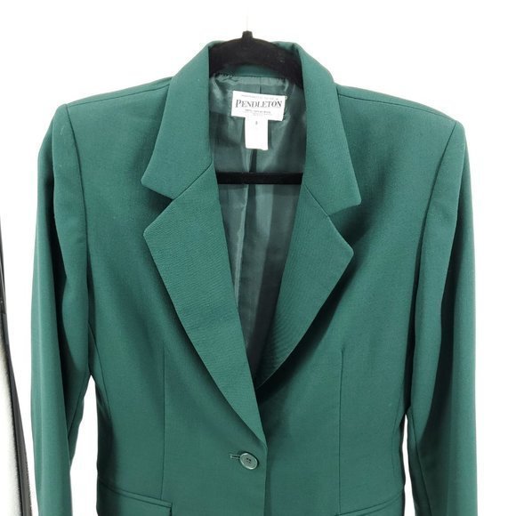 VTG Pendleton 100% Virgin Wool Fitted Single Button Long Line Blazer 8P Green - Picture 4 of 16